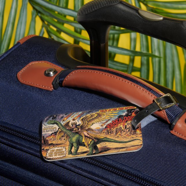 Étiquette À Bagage Inanna de style BD avec dinosaure  (Insitu Rectoal 3)