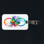 Étiquette À Bagage Infini lumineux avec papillon arc-en-ciel<br><div class="desc">Multicolore,  brillant,  symbole d'infini avec arc-en-ciel,  monarque de papillon détaillé. Papillon arc-en-ciel. Infini arc-en-ciel.</div>