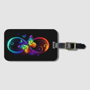 Étiquette À Bagage Infini vibrant avec papillon arc-en-ciel sur fond