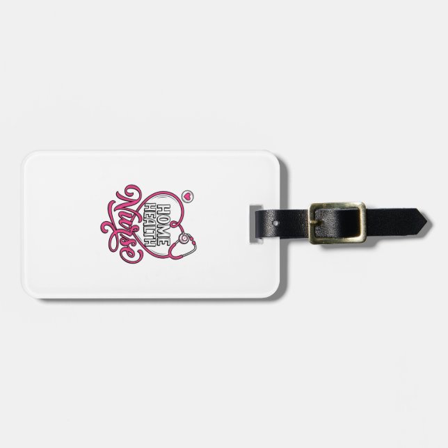 Étiquette À Bagage Infirmière à domicile Stethoscope rose Création de (Devant horizontal)