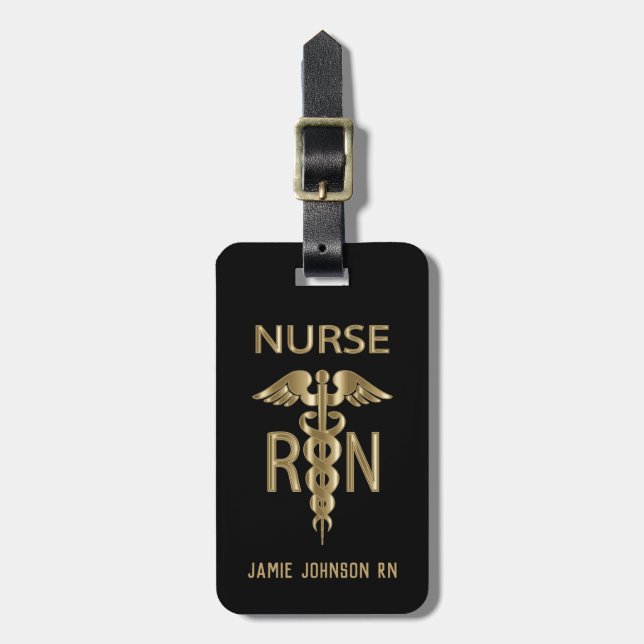 Étiquette À Bagage Infirmière de la RN - Or et Noir (Devant Vertical)