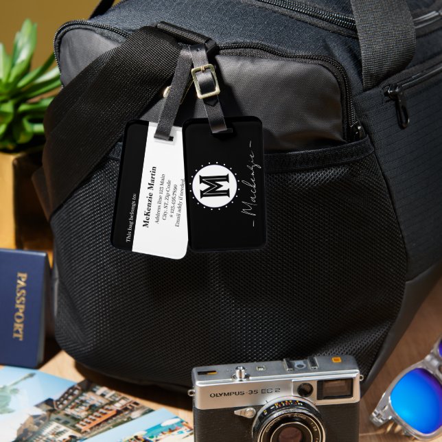 Étiquette À Bagage Initial Family Name Monogram Circle (Recto & Verso)