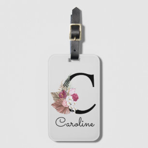 Étiquette À Bagage Initiale C Brodé Rose Bohème Féminin Floral