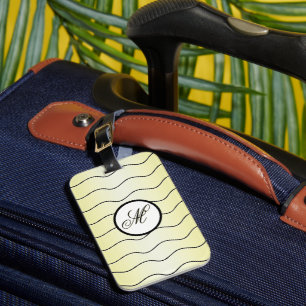 Étiquette À Bagage Initiale de calligraphie élégante jaune beurre pas