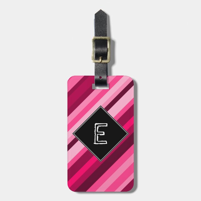 Étiquette À Bagage Initiale de coutume + Motif rose/magenta de (Devant Vertical)