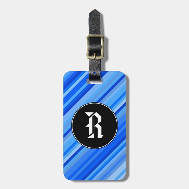 Étiquette À Bagage Initiale de coutume + Rayures de motif bleu (Devant Vertical)