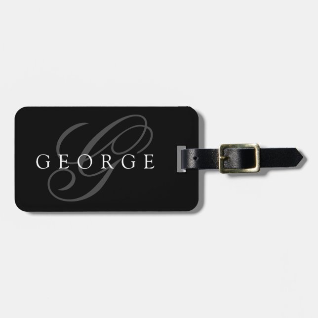 Étiquette À Bagage Initiale de nom de monogramme personnalisé (Devant horizontal)