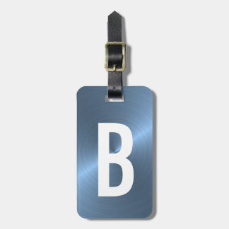 Étiquette À Bagage initiale métallique balayée bleu-clair de