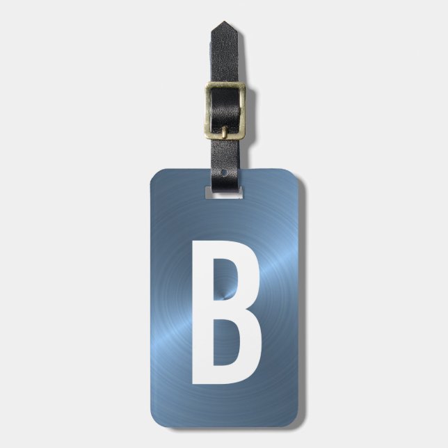 Étiquette À Bagage initiale métallique balayée bleu-clair de (Devant Vertical)