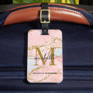 Étiquette À Bagage Initiale Monogramme Élégante en Paillettes d'Or et
