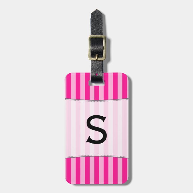 Étiquette À Bagage Initiale personnalisée + Grilles rose pâle et rose (Devant Vertical)