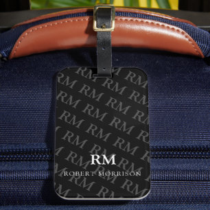 Étiquette À Bagage Initiales de monogramme blanc Motif gris noir