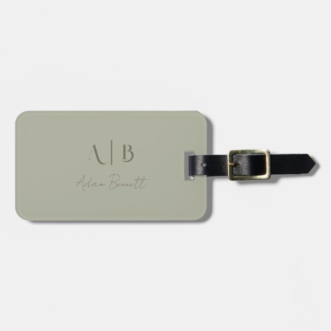 Étiquette À Bagage Initiales de monogramme personnalisé moderne nom p (Devant horizontal)