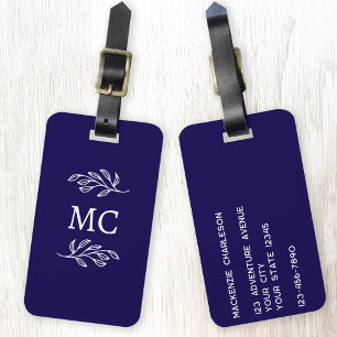 Étiquette À Bagage Initiales de monogramme personnalisées Feuille bot