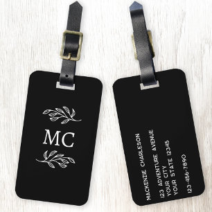 Étiquette À Bagage Initiales de monogramme personnalisées Feuille bot