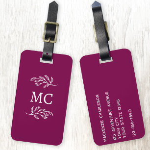 Étiquette À Bagage Initiales de monogramme personnalisées Feuille bot