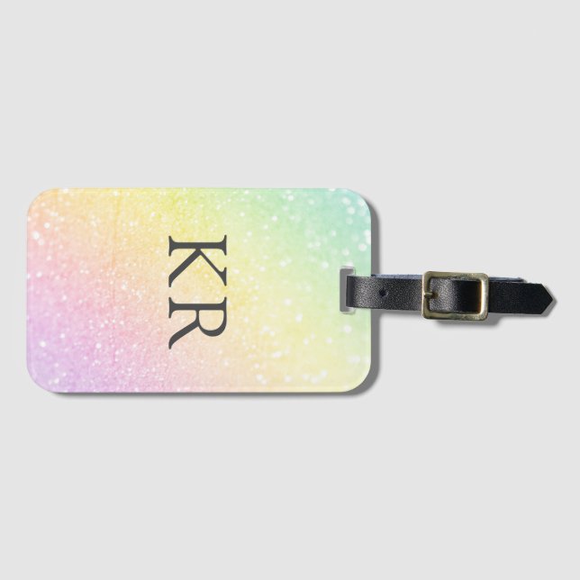 Étiquette À Bagage Initiales de monogramme personnalisées Rainbow Fad (Devant Horizontal)