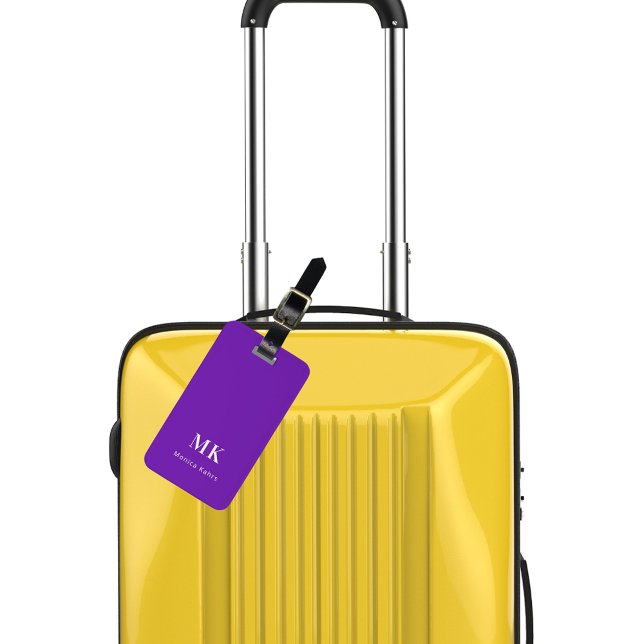 Étiquette À Bagage Initiales de monogramme violet (Créateur téléchargé)