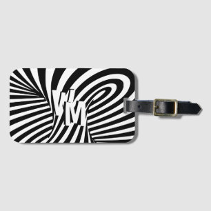 Étiquette À Bagage Initiales de motif zèbre abstrait noir et blanc ré