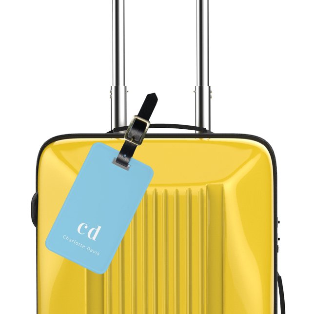 Étiquette À Bagage Initiales en monogramme blanc bleu clair (Créateur téléchargé)