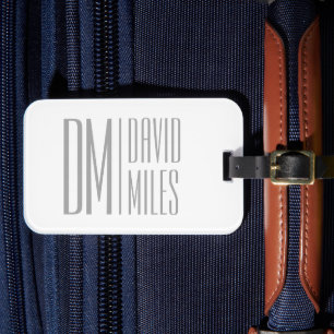 Étiquette À Bagage Initiales et logo de nom gris minimal et moderne é