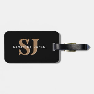 Étiquette À Bagage Initiales minimaux Gras Modernes Noir Or