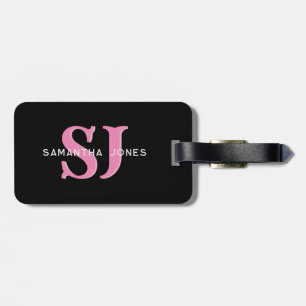 Étiquette À Bagage Initiales minimaux gras rose noir