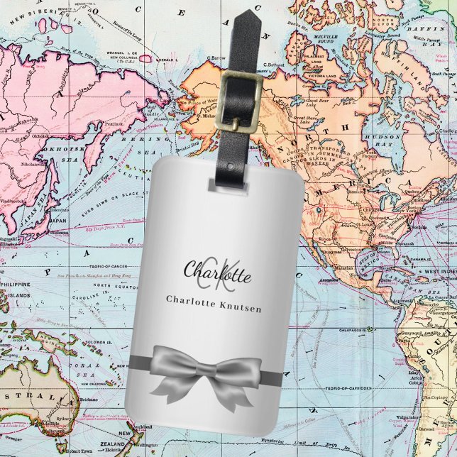 Étiquette À Bagage Initiales monogramme arc en argent élégant (Créateur téléchargé)