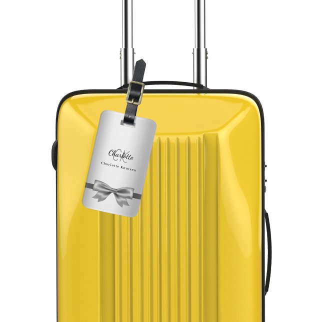 Étiquette À Bagage Initiales monogramme arc en argent élégant (Créateur téléchargé)