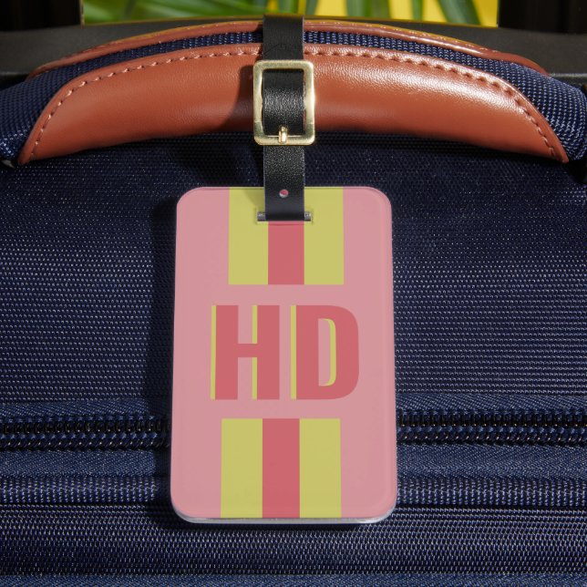 Étiquette À Bagage Initiales monogramme ombré rayées rouge et jaune d (Insitu Rectoal 2)