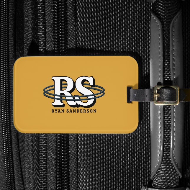 Étiquette À Bagage Initiales Monogramme Orbite Noire Toute Couleur ID (Créateur téléchargé)
