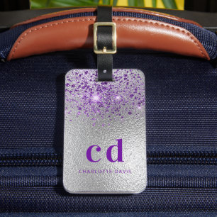Étiquette À Bagage Initiales monogrammes de parties scintillant viole