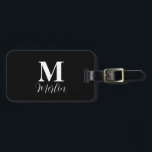 Étiquette À Bagage Initiales Monogrammes Nom personnalisé Noir Blanc<br><div class="desc">Monogramme initial et aussi des détails personnels comme nom,  adresse,  numéro de téléphone et e-mail que vous pouvez modifier. Conçu avec un arrière - plan noir et blanc sobre,  élégant et tendance,  vous pouvez changer de couleur si vous le souhaitez.</div>
