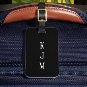 Étiquette À Bagage Initiales nom noir blanc Cadeau Favori