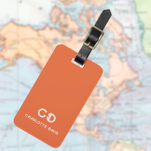 Étiquette À Bagage Initiales orange blanc monogramme