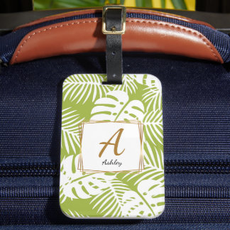 Étiquette À Bagage Initiales personnalisables feuilles verts