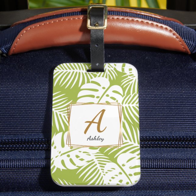 Étiquette À Bagage Initiales personnalisables feuilles verts (Insitu Rectoal 2)