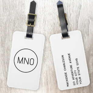 Étiquette À Bagage Initiales simples Monogrammes minimalistes