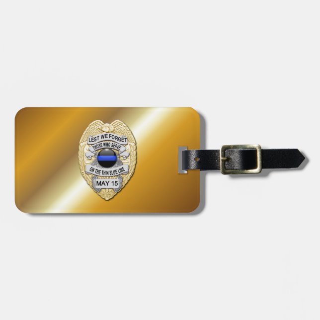 Étiquette À Bagage Insigne de ligne bleue mince avec bouton sur l'env (Devant horizontal)