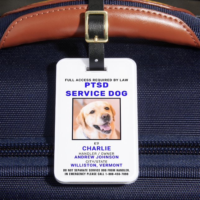 Étiquette À Bagage Insigne d'identité photo de chien de service SSPT (Créateur téléchargé)