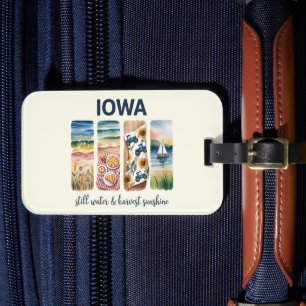Étiquette À Bagage Iowa - Eau fixe et soleil de récolte