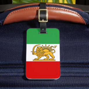 Étiquette À Bagage Iran, drapeau perse avec Lion, Shah d'Iran