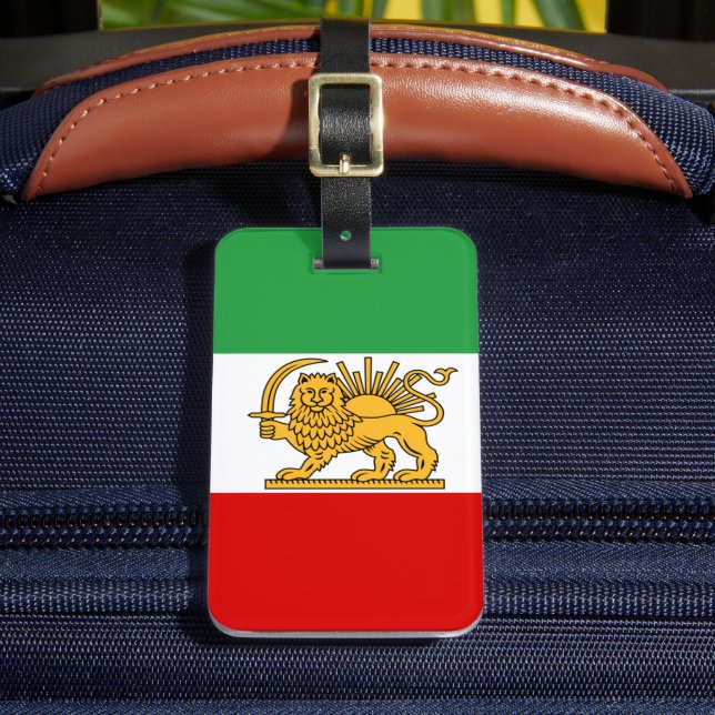 Étiquette À Bagage Iran, drapeau perse avec Lion, Shah d'Iran (Insitu Rectoal 2)