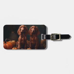 Étiquette À Bagage Irlandais Red Setter Chiot Automne Citrouille de p