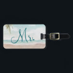Étiquette À Bagage Island Breeze Beach Custom Honeymoon Travel M.<br><div class="desc">Island Breeze Painted Beach Scene, avec Ocean Waves, Sandy Beach et Palm Trees, avec un beau ciel bleu turquoise. Avec Des Polices De Script De Typographie Moderne. Une Plage Tropicale D'Été, Ou design de mariage de destination - Groom Personnalisé M. Lune de miel Tags! ~ Regardez ma boutique pour voir...</div>