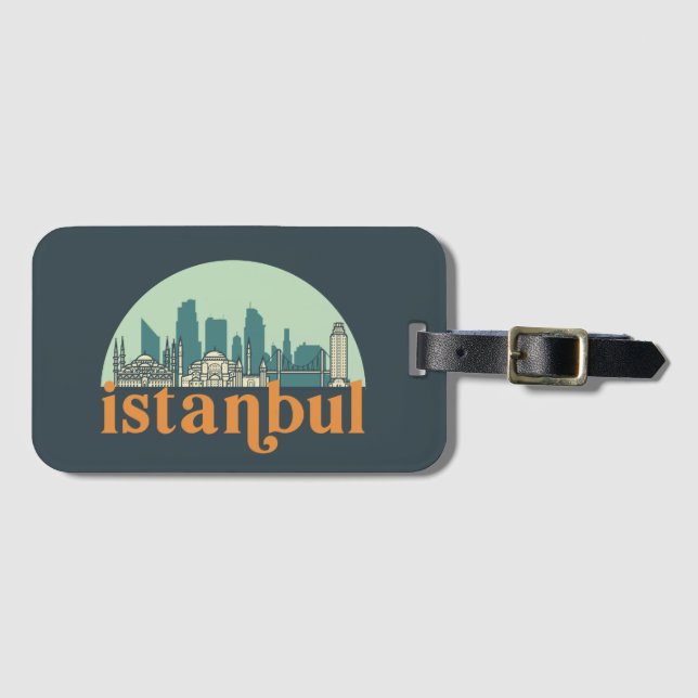 Étiquette À Bagage Istanbul Turquie Vintage City Skyline Ville Art (Devant Horizontal)