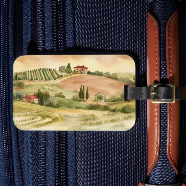 Étiquette À Bagage Italie Campagne Italienne Aquarelle scène (Insitu Rectoal 4)