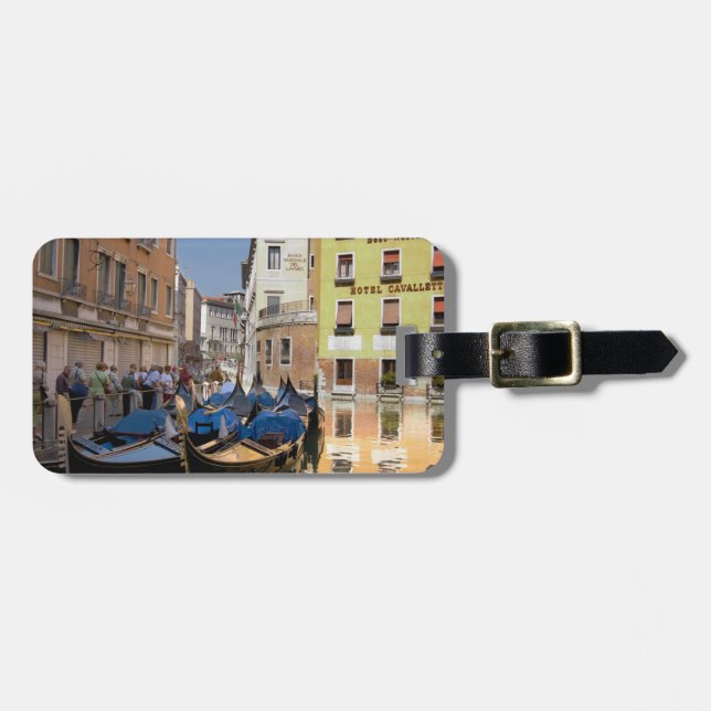 Étiquette À Bagage Italie, Venise, gondoles amarrées le long d'un can (Devant horizontal)