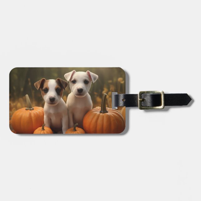 Étiquette À Bagage Jack Russell chiot Autumn Delight Pumpkin  (Devant horizontal)
