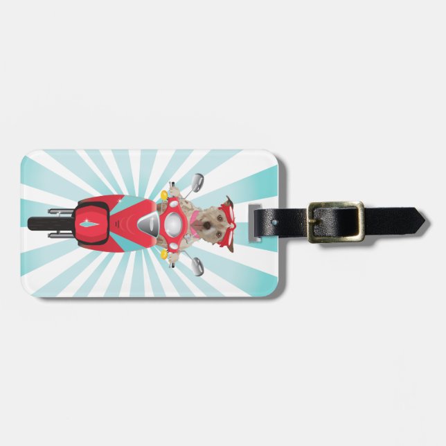 Étiquette À Bagage Jack Russell Terrier sur le vélomoteur de rouge (Devant horizontal)